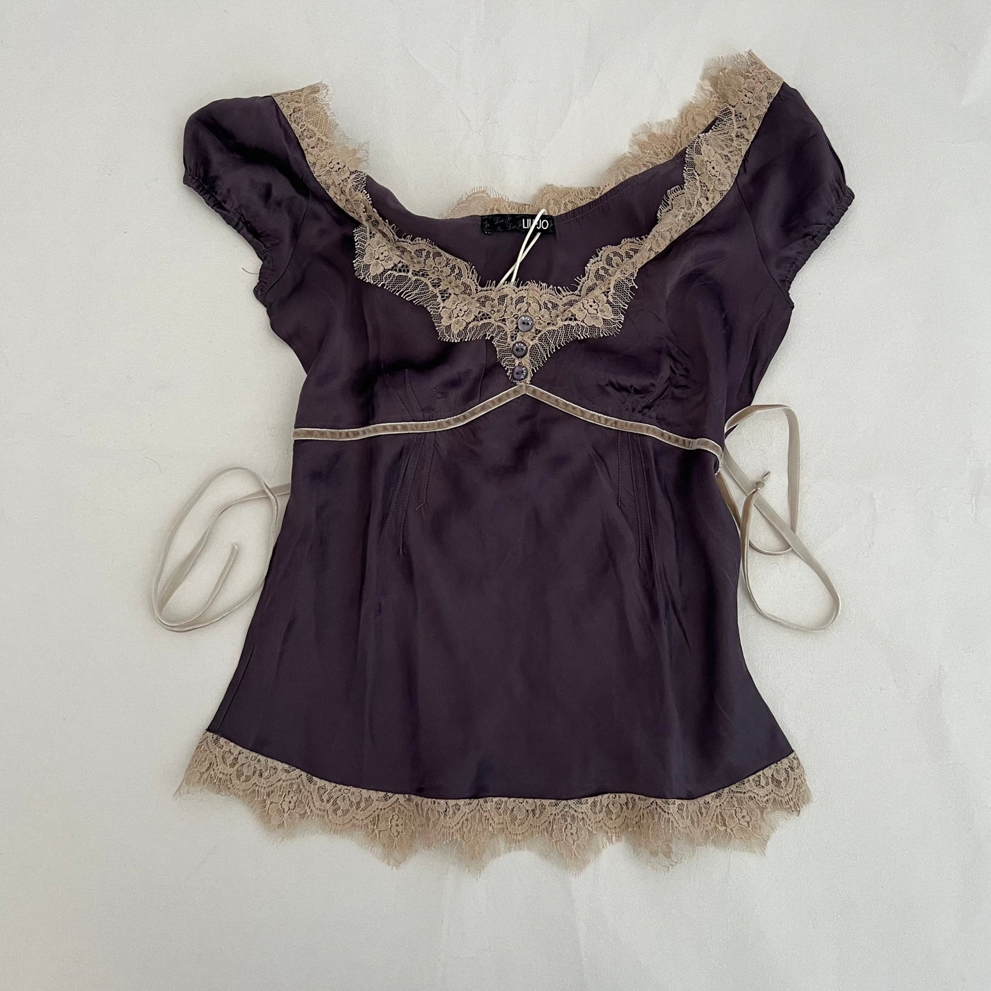 Liu Jo Romantic Purple Silk Beige Lace Trim Blouson