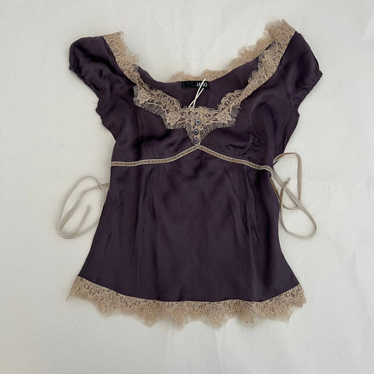 Liu Jo Romantic Purple Silk Beige Lace Trim Blouson