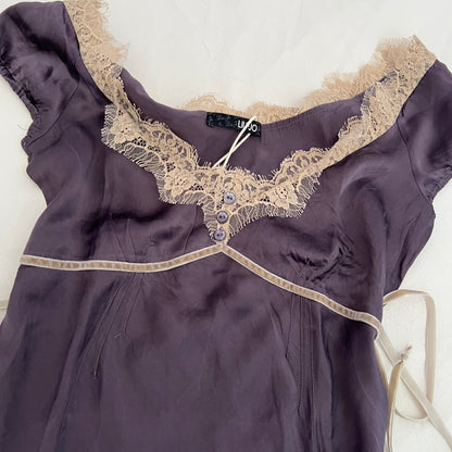 Liu Jo Romantic Purple Silk Beige Lace Trim Blouson
