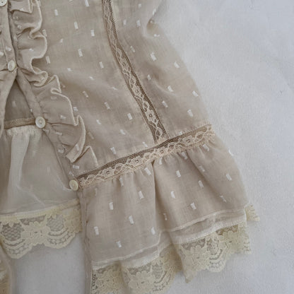 Morgan De Toi Beige Ruffle Lace Button Accent Camisole