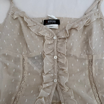 Morgan De Toi Beige Ruffle Lace Button Accent Camisole