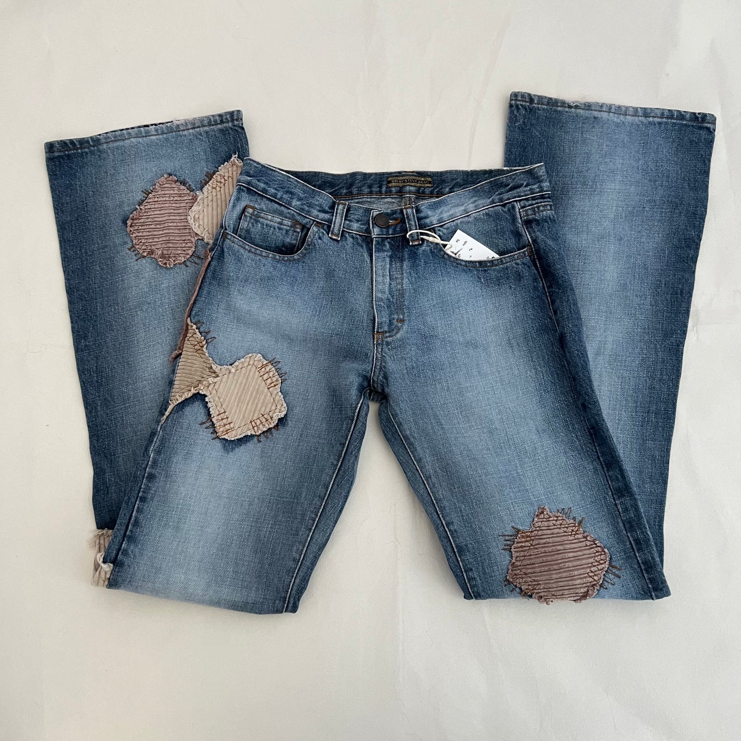 Bray Steven Alan Medium Wash Low Rise Straight Leg Patchwork Bootcut Denim Jeans