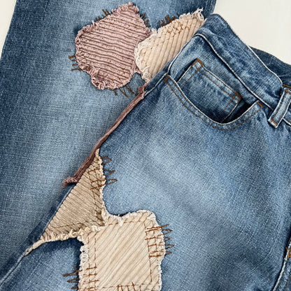 Bray Steven Alan Medium Wash Low Rise Straight Leg Patchwork Bootcut Denim Jeans