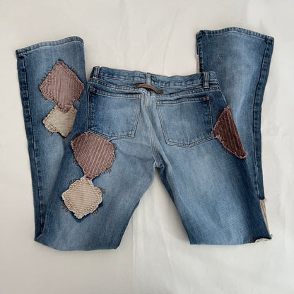 Bray Steven Alan Medium Wash Low Rise Straight Leg Patchwork Bootcut Denim Jeans