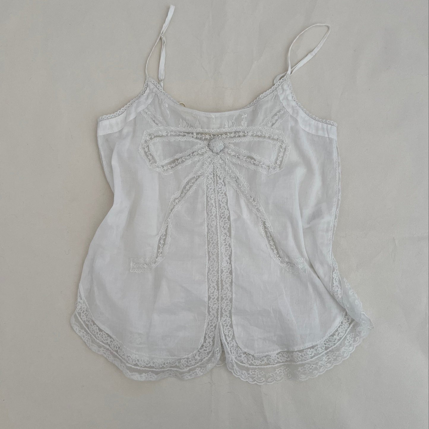 Vintage Sacks White Lace Ribbon Babydoll Camisole