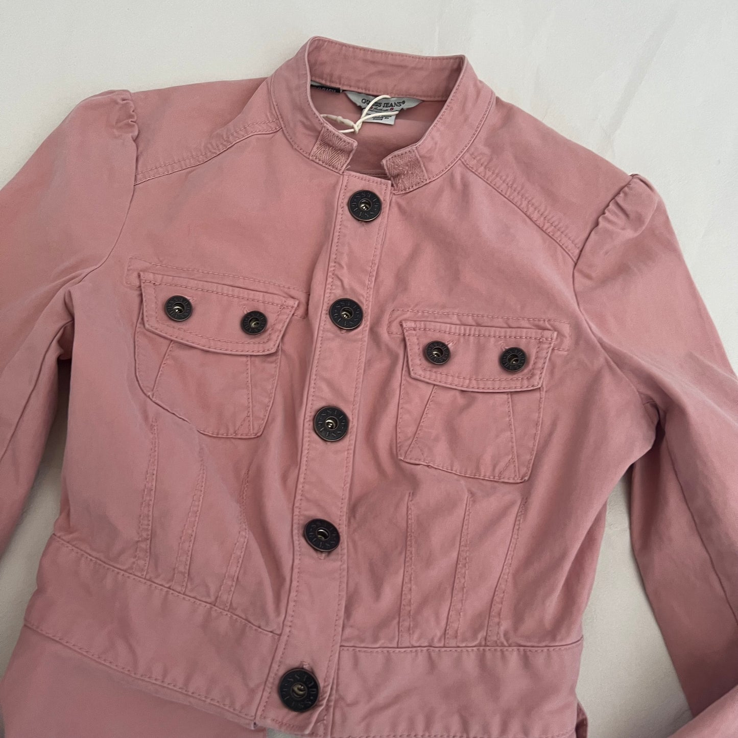 Guess Dusty Pink Long Sleeve Frill Hem High Neck Jacket