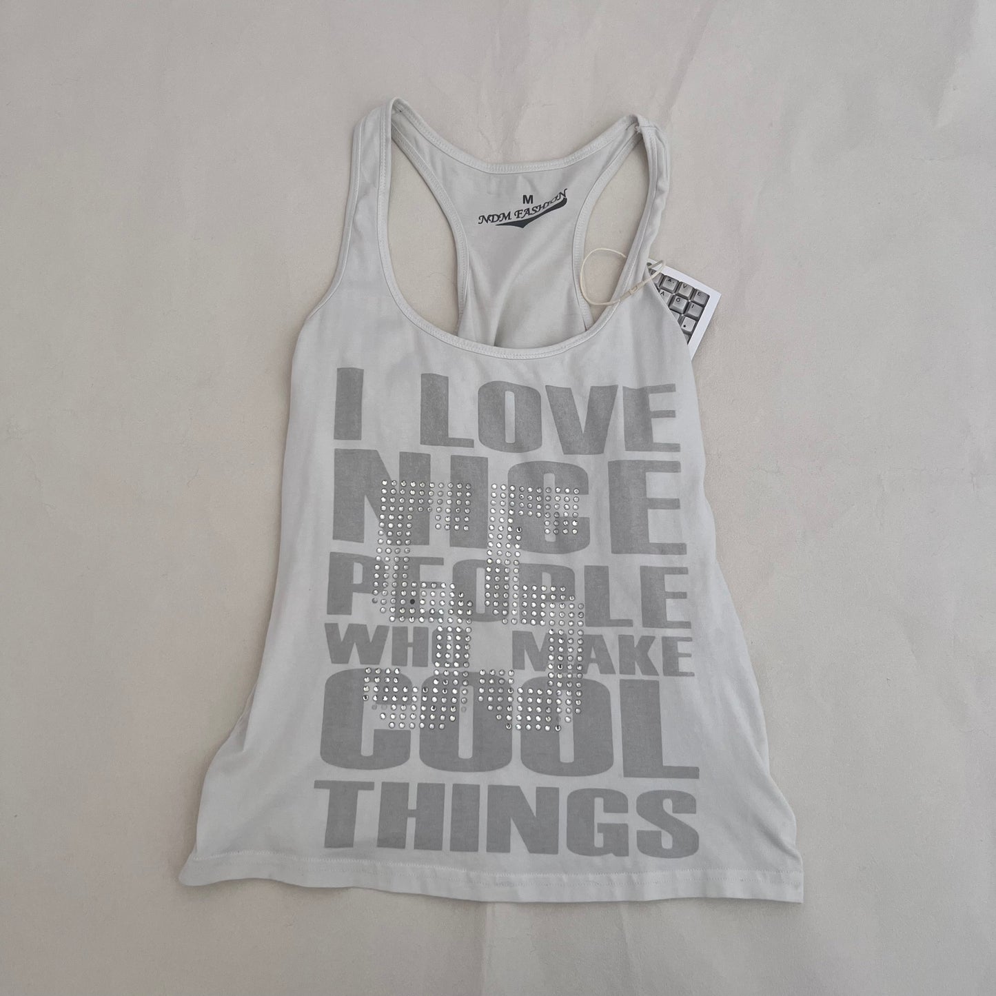 NDM I Love Nice People Who Make Cool Things Grey Studded Graphic Tank