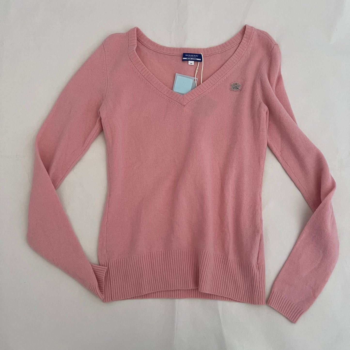 Pink Burberry Blue Label Wool Knit V Neck Sweater