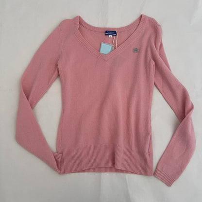 Pink Burberry Blue Label Wool Knit V Neck Sweater