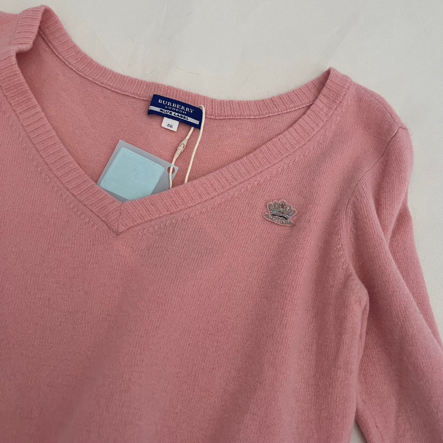 Pink Burberry Blue Label Wool Knit V Neck Sweater