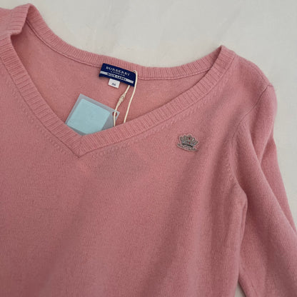 Pink Burberry Blue Label Wool Knit V Neck Sweater