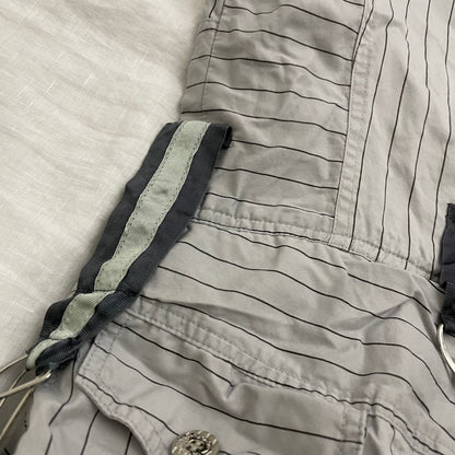 fq2 archival grey bubble hem utility pocket zip striped midi dress