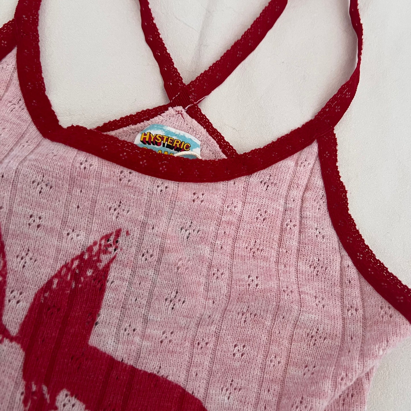 Hysteric Glamour Pink Red Bunny XXX Graphic Lace Trim Camisole