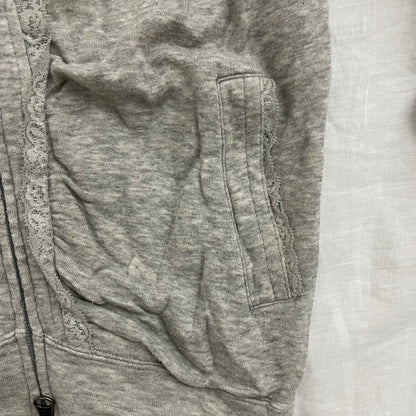 vintage hysteric glamour coquette grey lace ruched long sleeve hoodie
