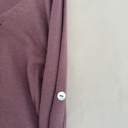 Les Petite Bombes Dusty Pink Square Neck Mother of Pearl Button Long Sleeve Knit Top