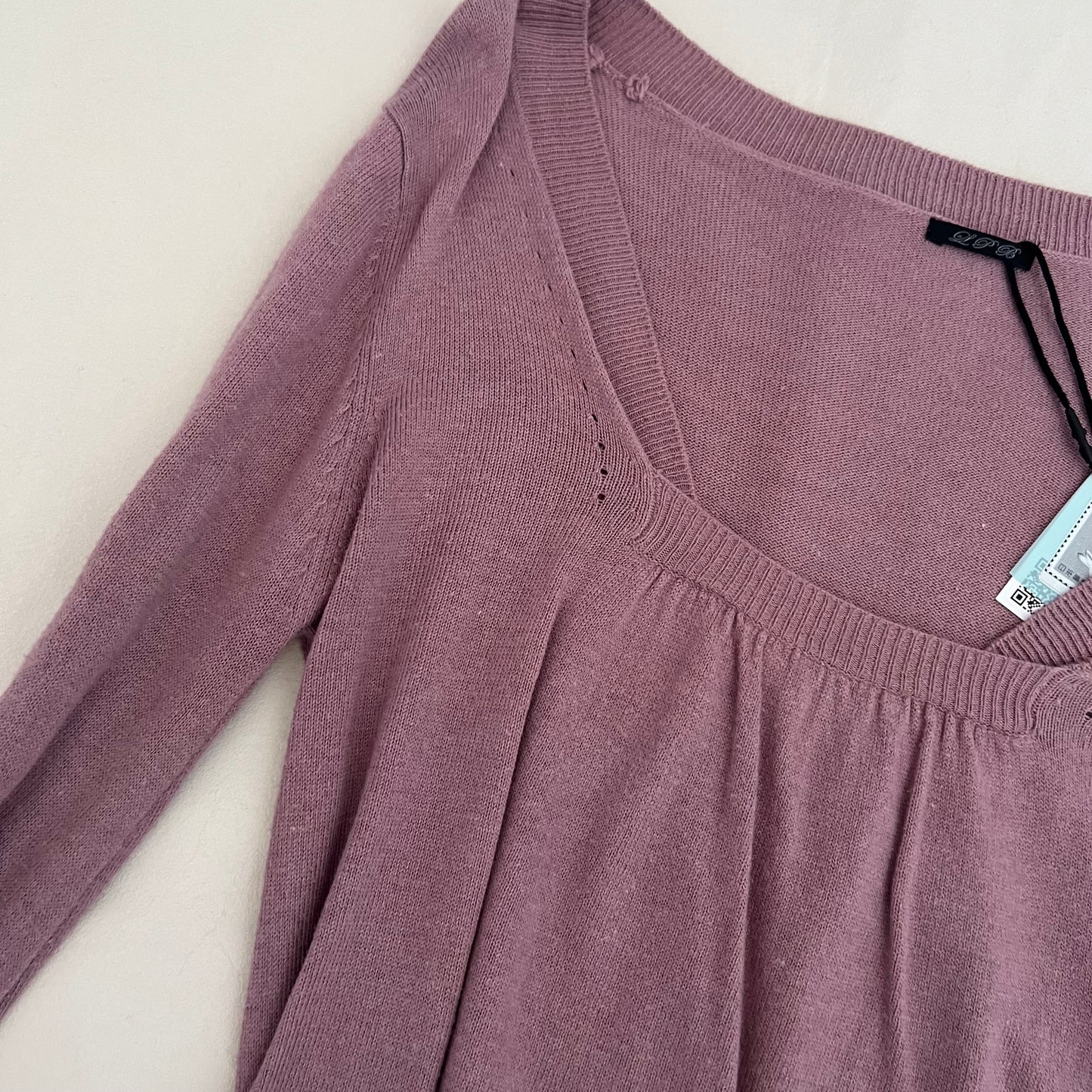 Les Petite Bombes Dusty Pink Square Neck Mother of Pearl Button Long Sleeve Knit Top