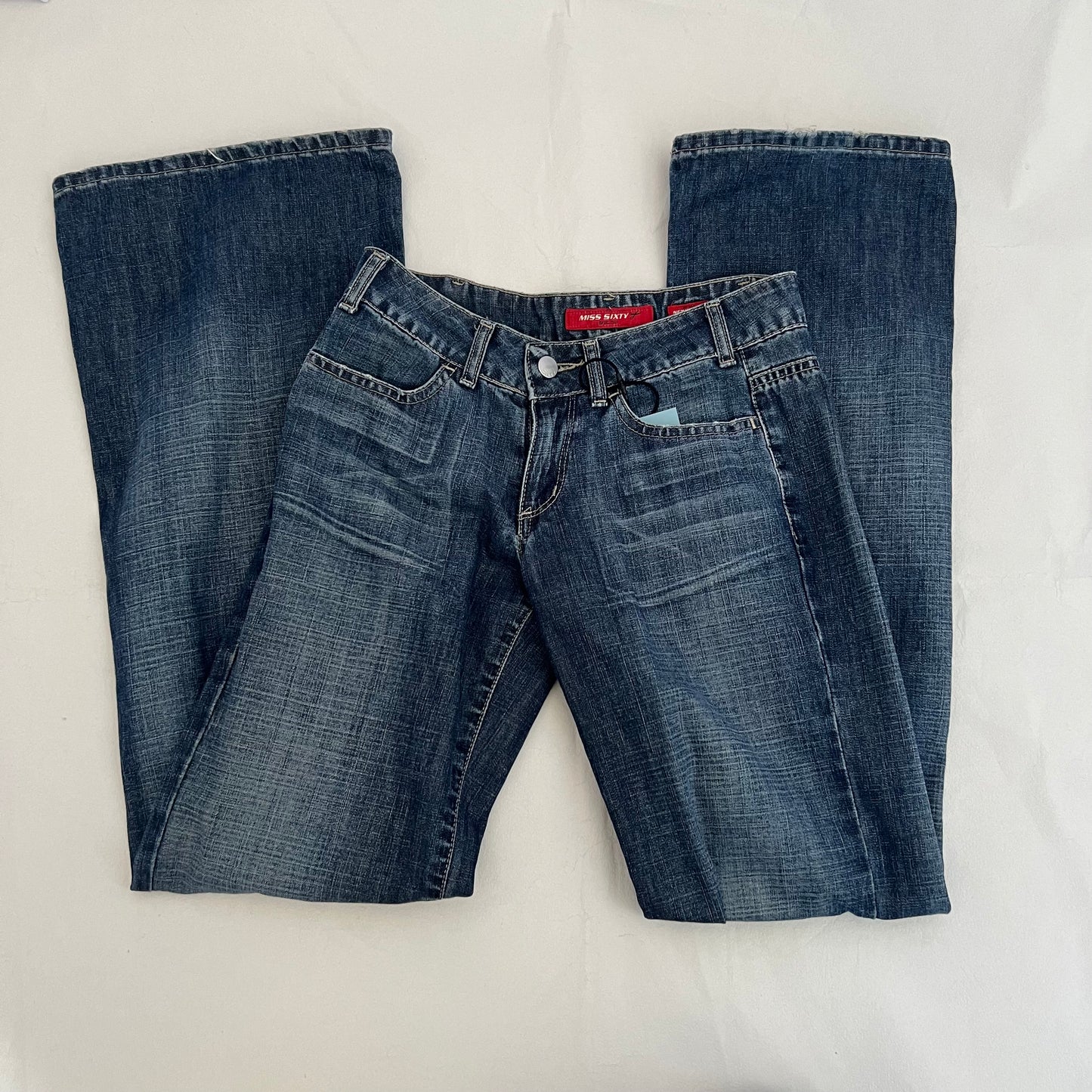 Miss Sixty New Tommy Style Medium Wash Blue Boot Leg Skinny Low Rise Denim Jeans