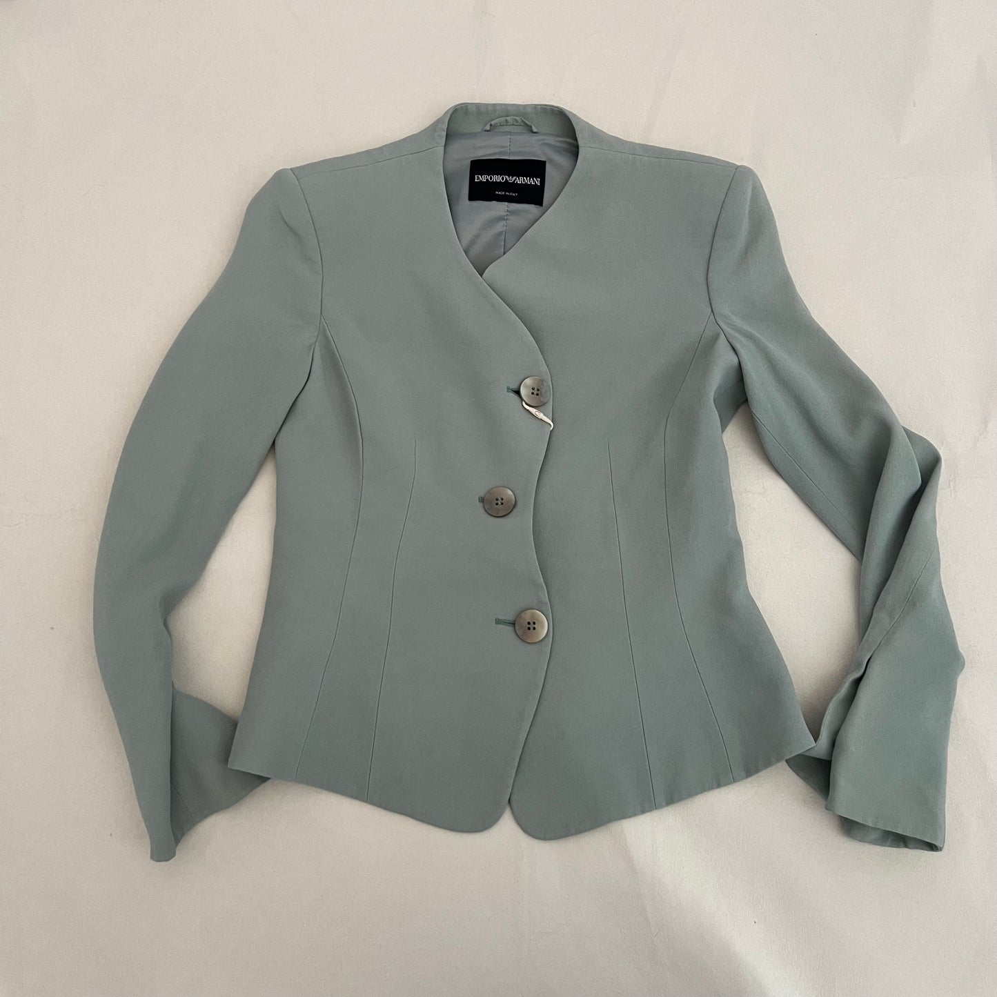 Empirio Armani Mint Turquoise Asymmetric Button Blazer Jacket