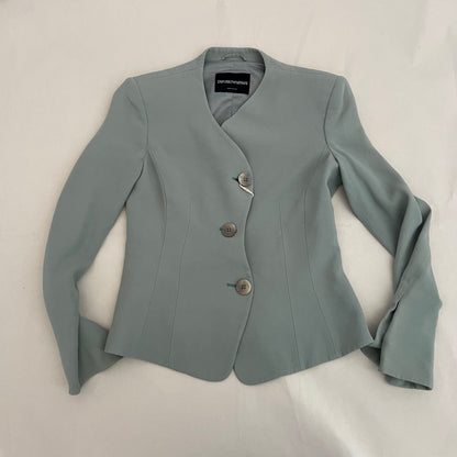 Empirio Armani Mint Turquoise Asymmetric Button Blazer Jacket