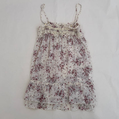 L'est Rose Floral Sheer Ruched Bust Babydoll Tunic Camisole Top