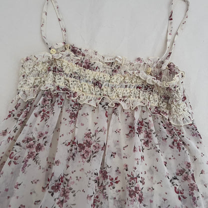 L'est Rose Floral Sheer Ruched Bust Babydoll Tunic Camisole Top