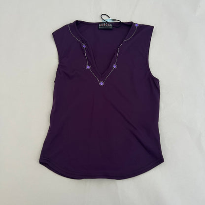 90s Morgan De Toi Dark Purple Sequin Stud V Neck Vest Top