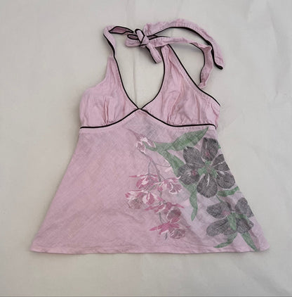 Dept Boho Floral Baby Pink Halter Neck Top