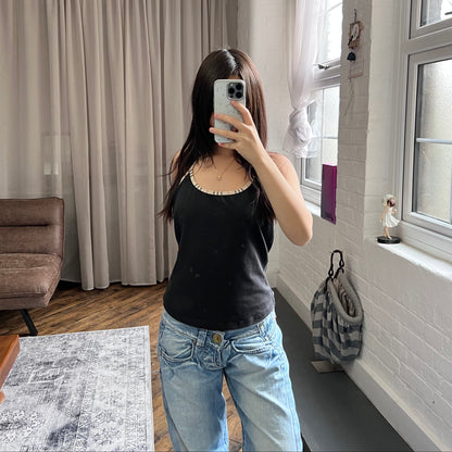 burberry black halterneck camisole with nova check ribbon strap