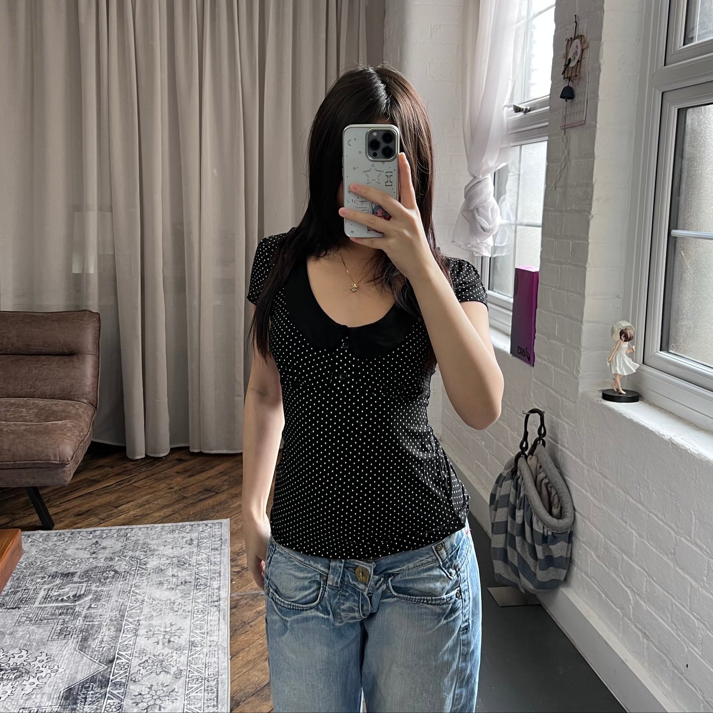 coquette preppy peter pan collar mim black polka dot short sleeve top