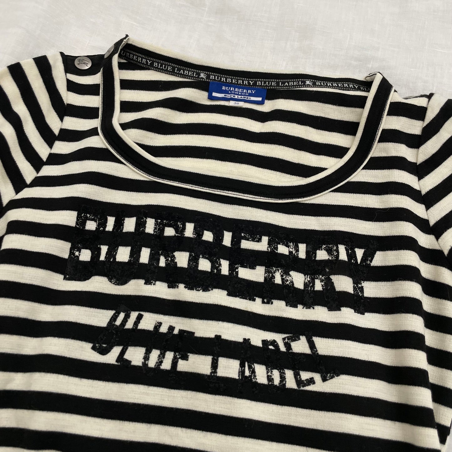 burberry blue label black white striped long sleeve