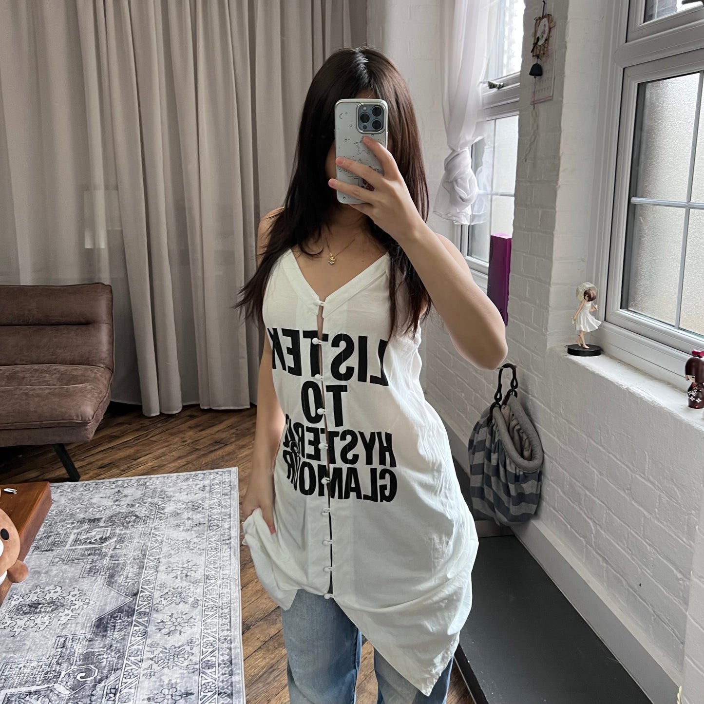 vintage hysteric glamour white black bold text maxi cami style slip dress