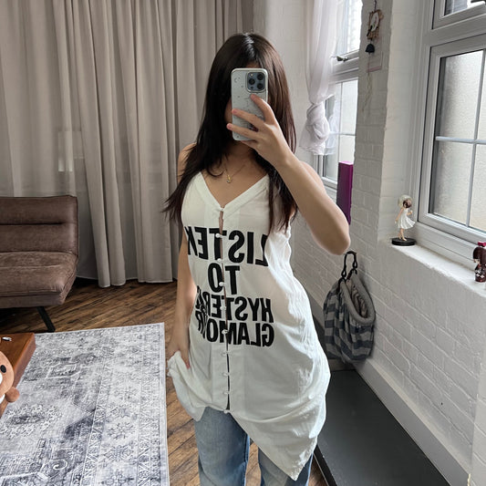 vintage hysteric glamour white black bold text maxi cami style slip dress