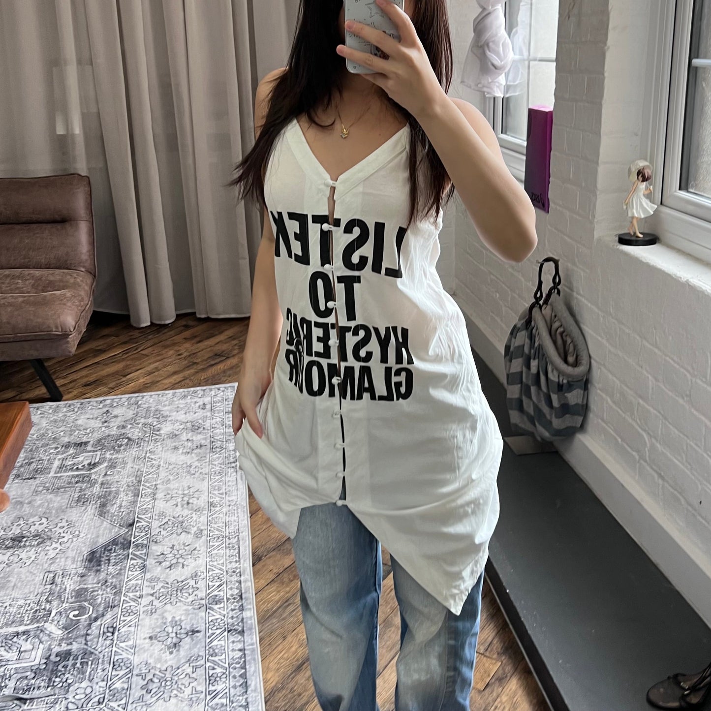 vintage hysteric glamour white black bold text maxi cami style slip dress