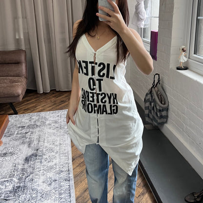 vintage hysteric glamour white black bold text maxi cami style slip dress