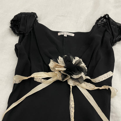 rebecca taylor black silk midi dress
