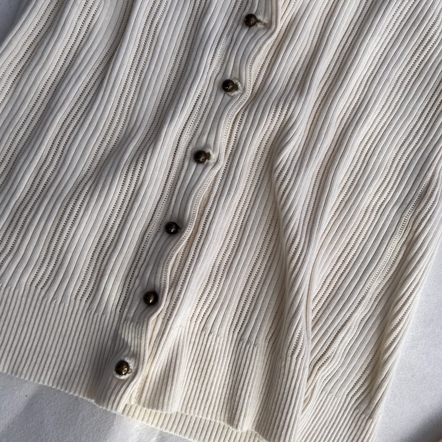 IKKS Cream Beige Ribbed Fitted Layered Brass Button Faux Cardigan Top