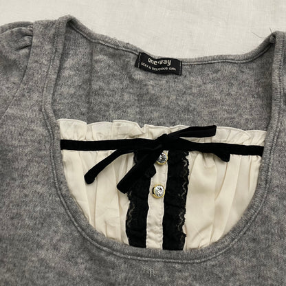 one way grey milkmaid style two in one layered knit