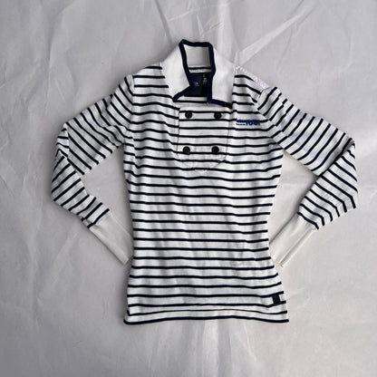 G-star Raw Preppy White Blue Collared Sailor Button Striped Long Sleeve Top