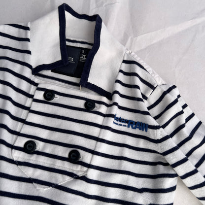 G-star Raw Preppy White Blue Collared Sailor Button Striped Long Sleeve Top