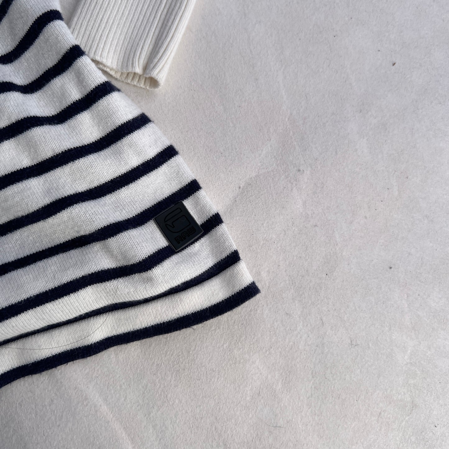 G-star Raw Preppy White Blue Collared Sailor Button Striped Long Sleeve Top