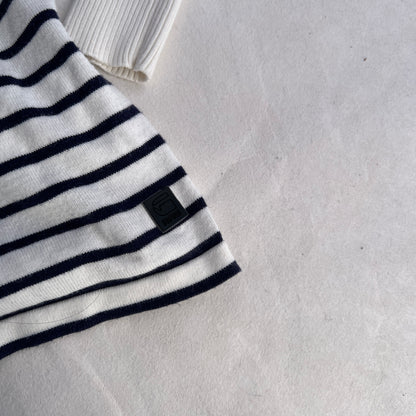 G-star Raw Preppy White Blue Collared Sailor Button Striped Long Sleeve Top