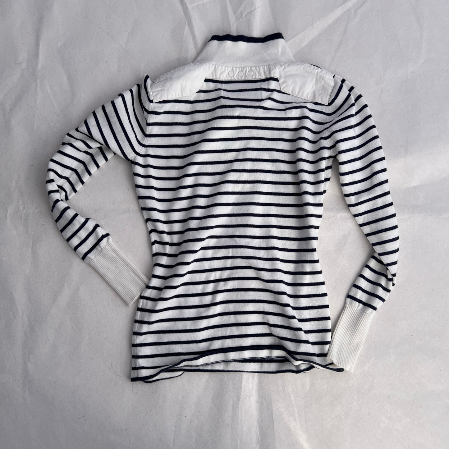 G-star Raw Preppy White Blue Collared Sailor Button Striped Long Sleeve Top