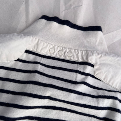 G-star Raw Preppy White Blue Collared Sailor Button Striped Long Sleeve Top