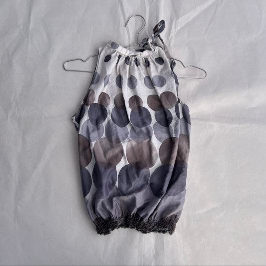 Camaieu White Grey Taupe Polka Dot Gradient High Neck Ribbon Blouson