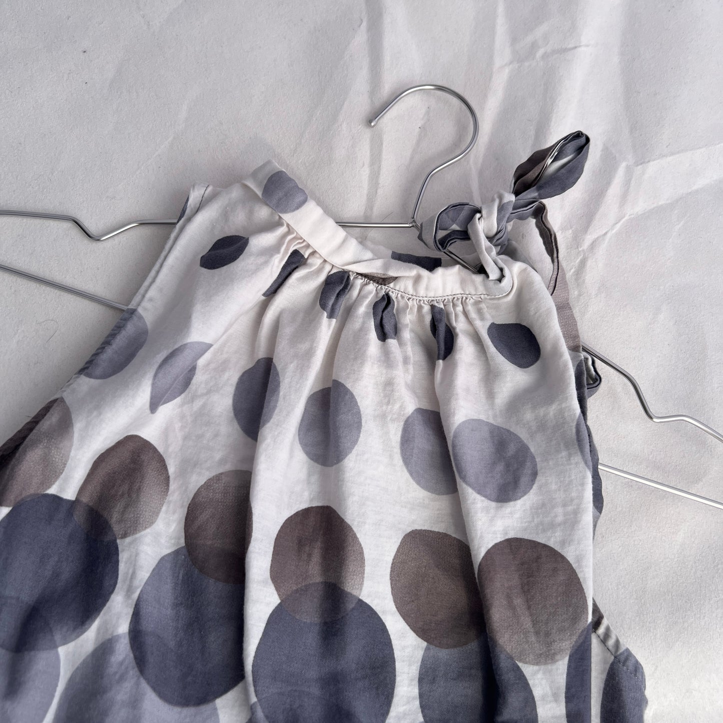 Camaieu White Grey Taupe Polka Dot Gradient High Neck Ribbon Blouson