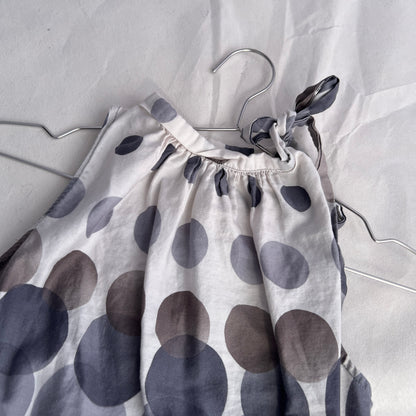 Camaieu White Grey Taupe Polka Dot Gradient High Neck Ribbon Blouson