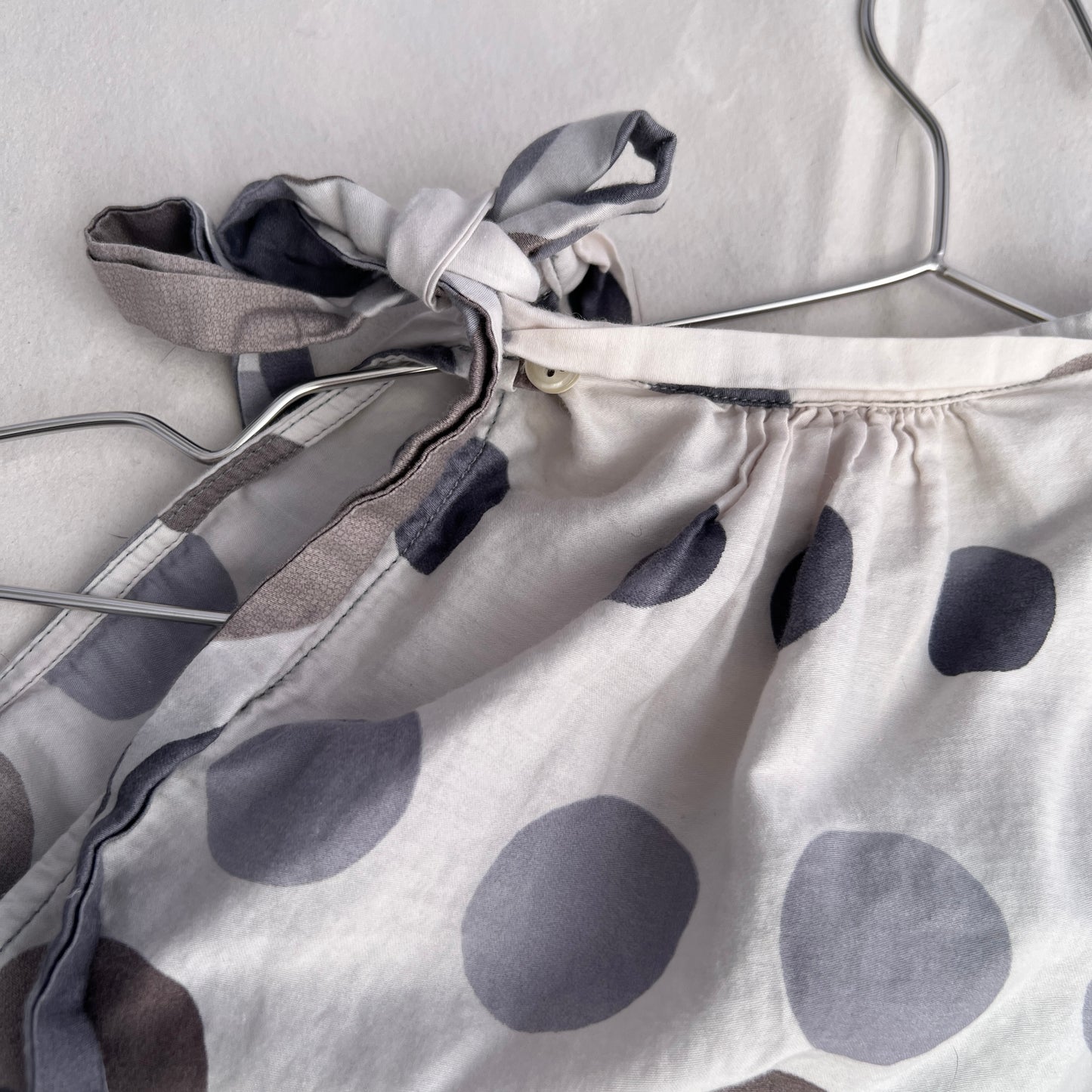 Camaieu White Grey Taupe Polka Dot Gradient High Neck Ribbon Blouson