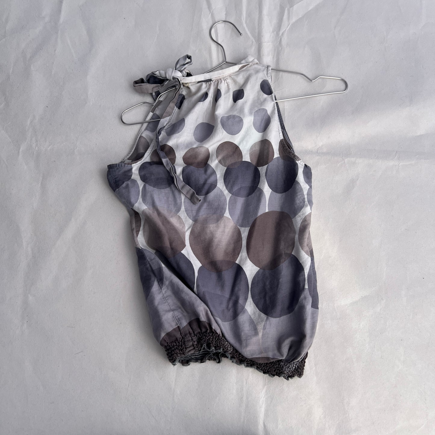 Camaieu White Grey Taupe Polka Dot Gradient High Neck Ribbon Blouson