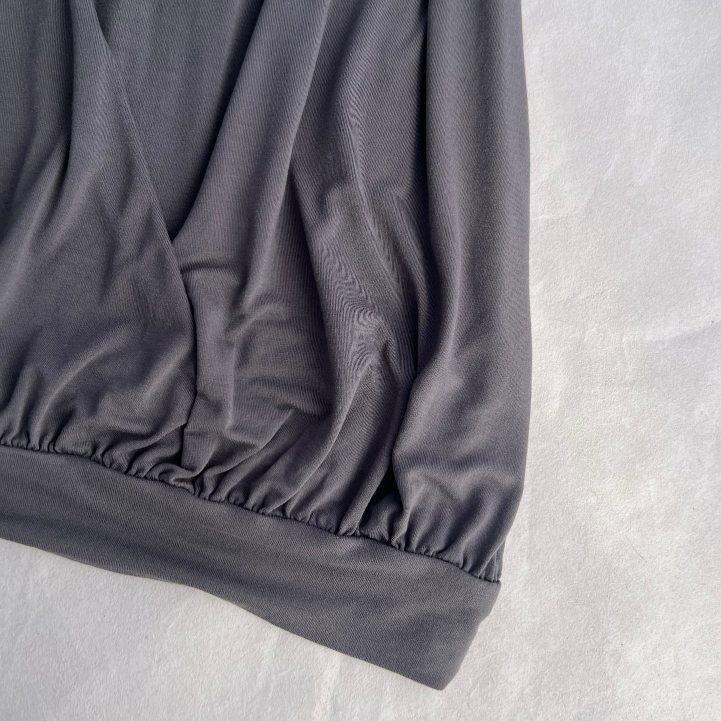 Promod Grey Romantic Balletcore Gathered Bubble Hem Ice Blue Rosette Tunic Dress