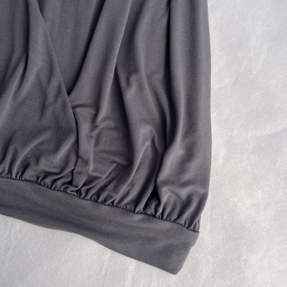 Promod Grey Romantic Balletcore Gathered Bubble Hem Ice Blue Rosette Tunic Dress